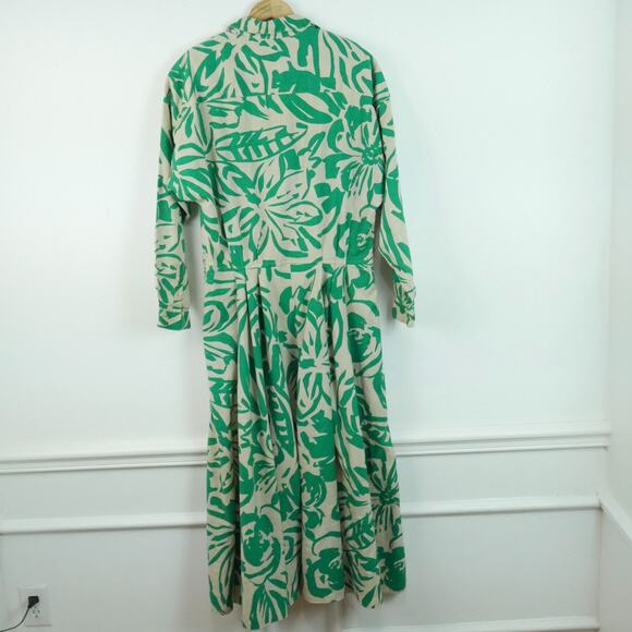 Vintage 80s Linen Blend Shirt Dress Modest Fit Flare 12 Resort Tropical Retro - Picture 11 of 12